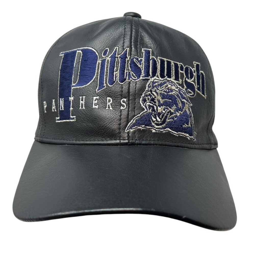 University of Pittsburgh Panthers Vintage Leather Strapback Hat Cap 90s Dad Rare
